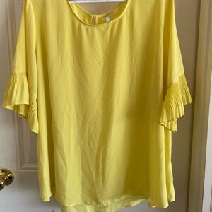 Lemon Yellow Women's Blouse with Ruffled Sleeves